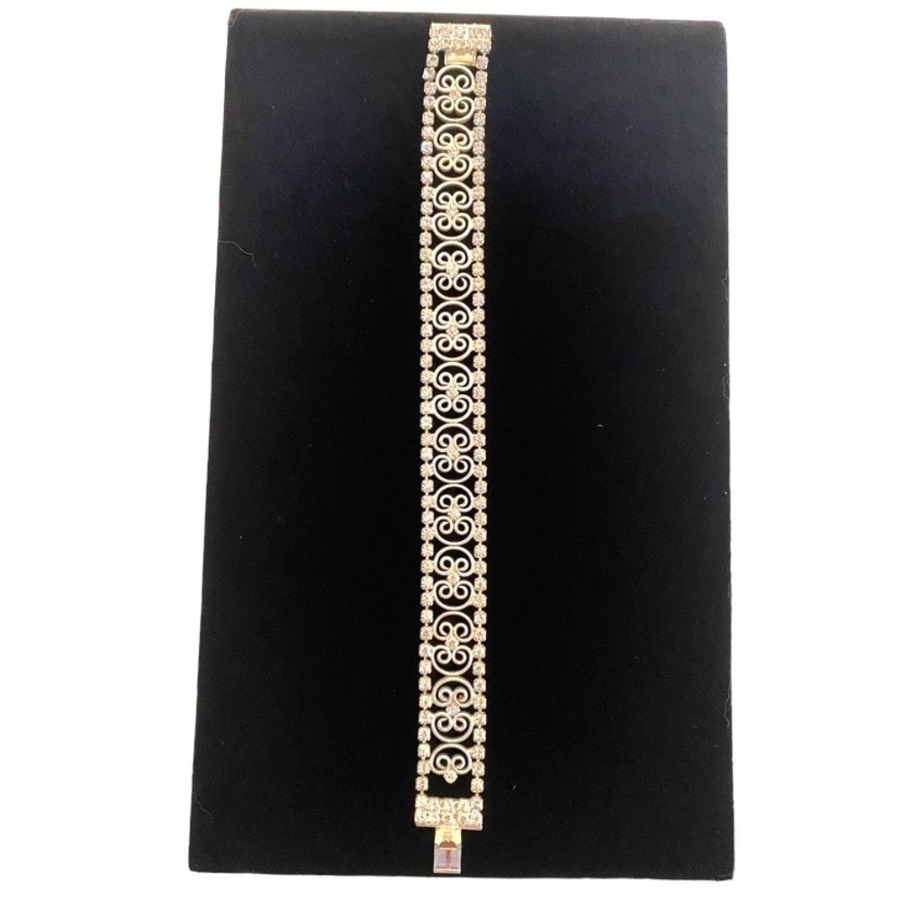 Vintage Carolee Silver Toned and Cubic Rhinestone Scroll Bracelet - 7” Length